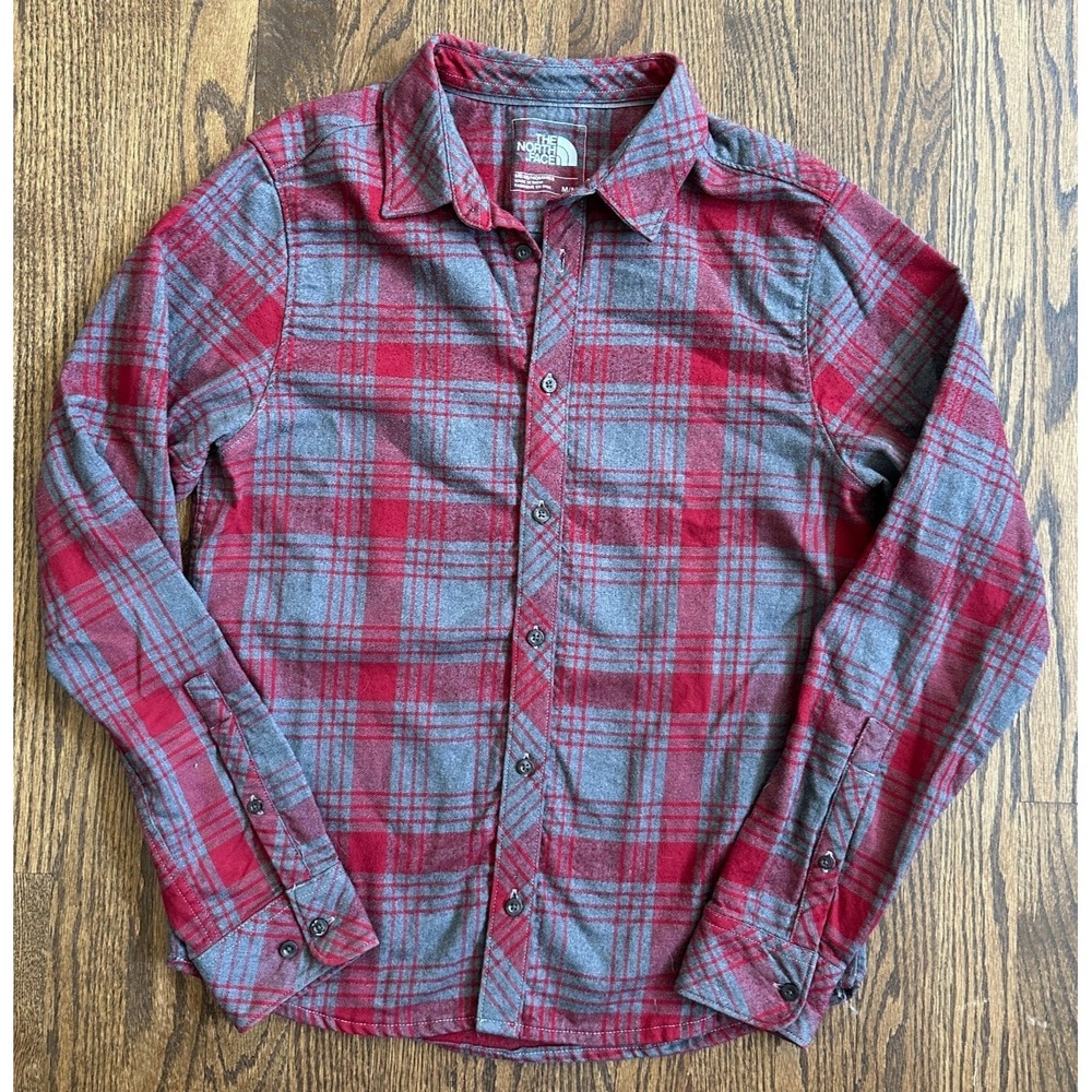 The North Face Mens Approach Flannel Shirt Red Gray Plaid Long Sleeve M